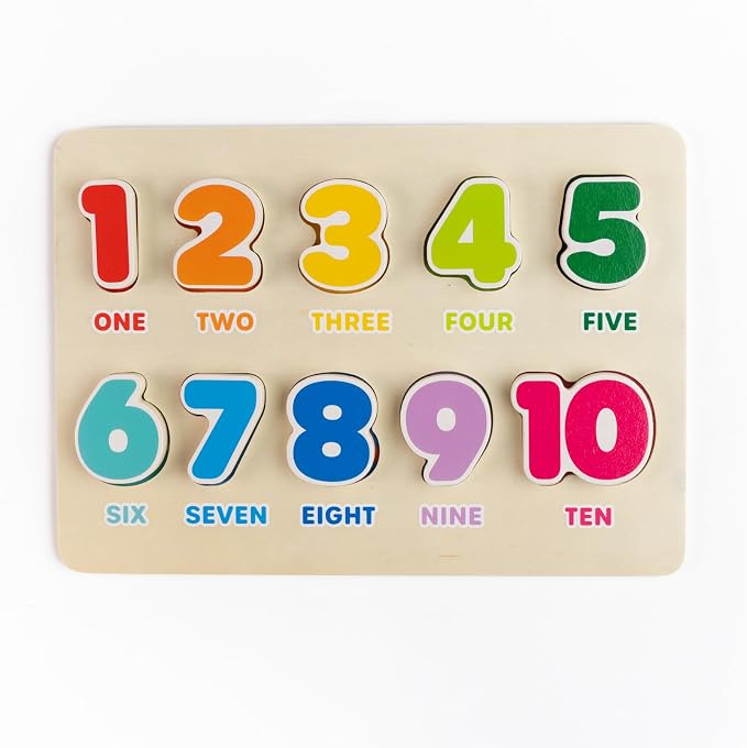 Jasey's Toy Chest Wooden Number Puzzle | 1-10 Numbers Learning Puzzle with Easy-Grip Pieces | Preschool Educational Toy for Toddlers Ages 18+ Months