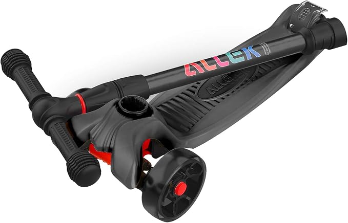 Allek Kick Scooter B02, Lean 'N Glide Scooter with Extra Wide PU Light-Up Wheels and 4 Adjustable Heights for Children from 3-12yrs (Black)