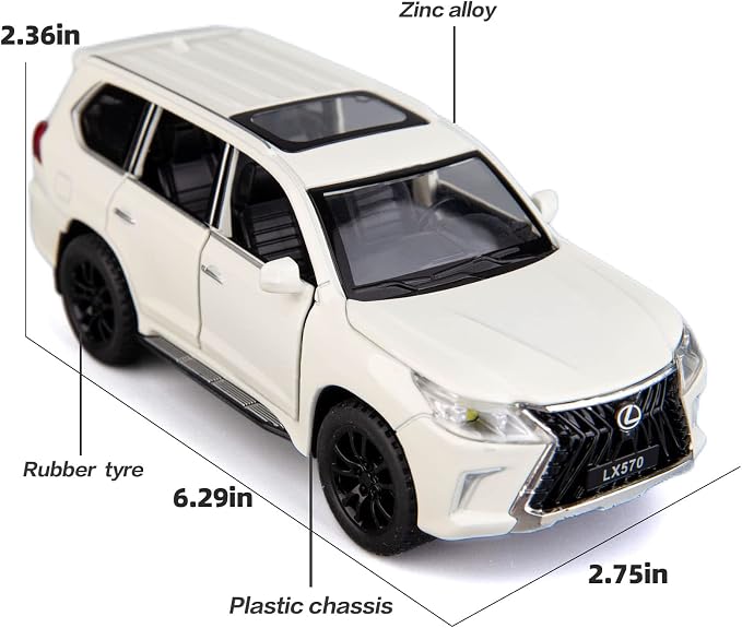 BDTCTK 1/32 Compatible for Lexus LX570 Off-Road in Luxury SUV Model Car, Zinc Alloy Pull Back Toy car with Sound and Light for Kids Boy Girl Gift(White)
