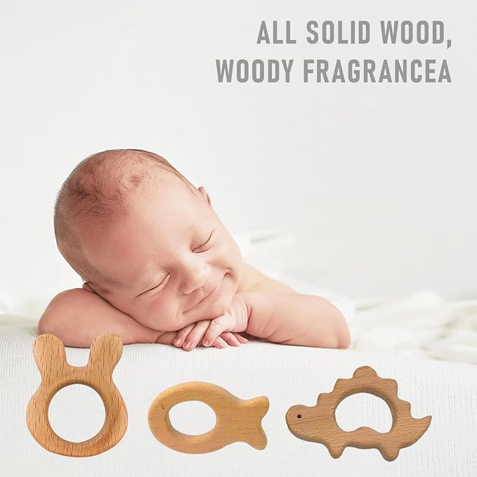 12-Pcs Baby Teether Toys,Wooden Teethers for Babies - Wooden Animal Toys, Teething Rings, Toddler Chew Toys，Baby Teething Rings and Wooden Teether Set-Suitable for Children Over 36 Months