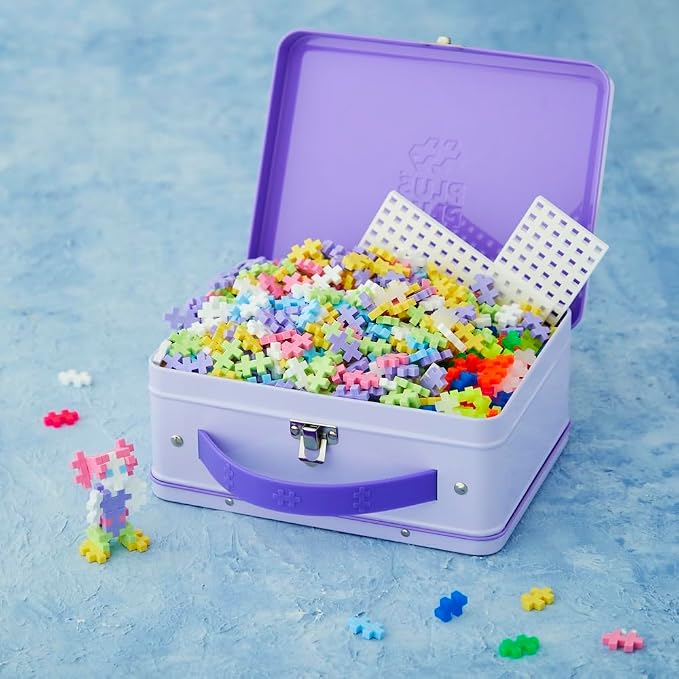 Plus Plus Metal Suitcase - 600 Piece Pastel Mini Interlocking Building Blocks Set, Stem Toys - Airplane Travel Essentials for Kids / Classroom Must Haves Gifts for Boys & Girls