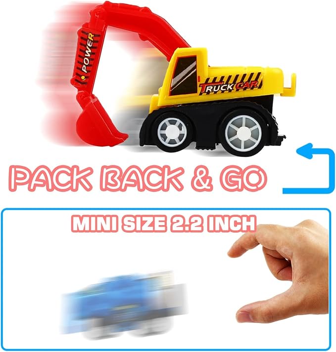 Pull Back Car, 20 Pcs Assorted Mini Truck Toy and Race Car Toy Kit Set, Play Construction Vehicle Playset for Boy Kid Child Party Favors Birthday Game Supplies Pinata Stuffers Easter Egg Hunt Fillers