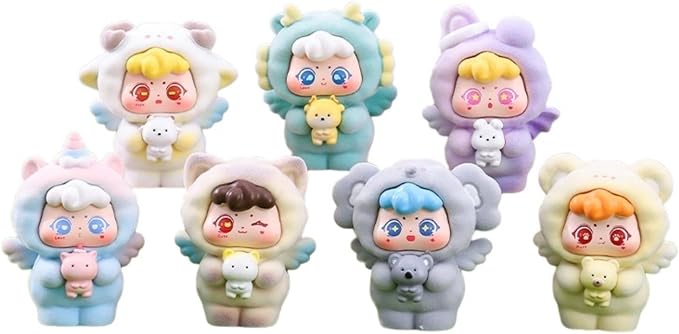 YAMSLAM Sweet Angel Series Mini Fluffy Animal Box Cute Action Figures Collectible Toy Surprise Mystery Box Dolls Home Decor Birthday Gift, Random 1pc of 7 Styles