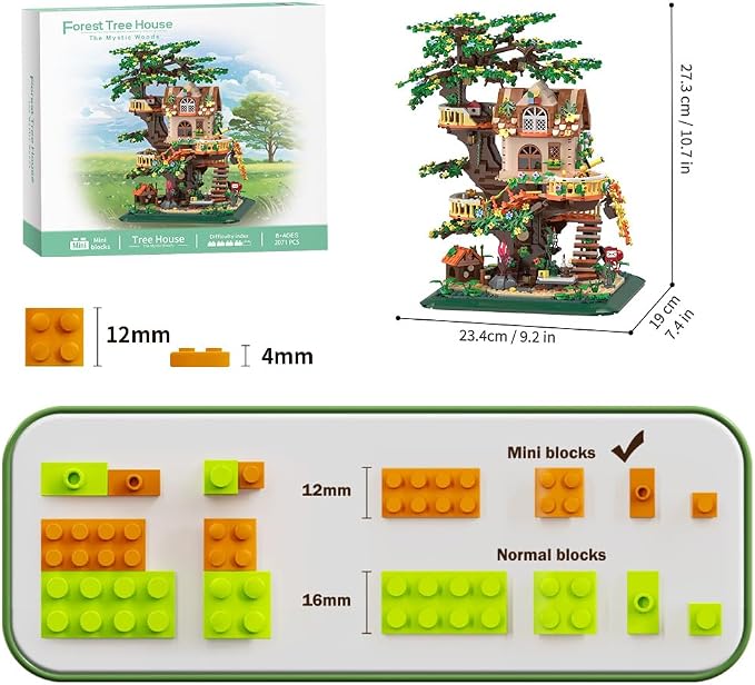 RAVAYO Forest Tree Building House Blocks Set with LED, Creative Toy for Adults Teen 14+, Mini Brick 2071pcs