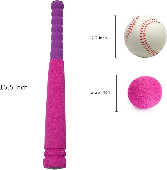 [MINI Size] 16" Foam Kids Sports Baseball Bat Set+ 3 Soft Balls + Storage Bag Included, Gift Toy for Girl Daughter Toddlers 3 Years Old Hitting Indoor Outdoor Playing, Pink