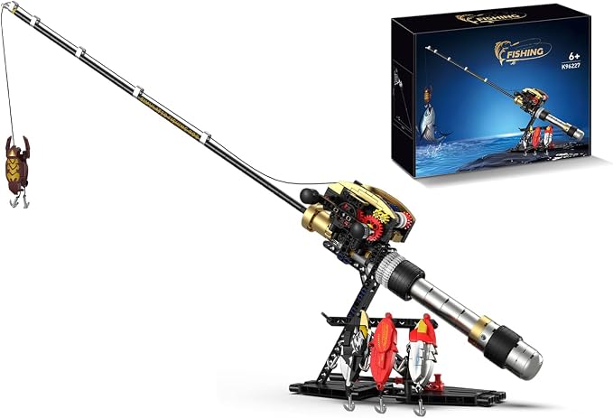 Fishing Rod Building Blocks Toy, Compatible with LEGO Fish Rod, STEM Mechanical Fishing Pole Construction Set with Reel and Fish Bait Accessories, Creative Educational Toy Gift for Adult