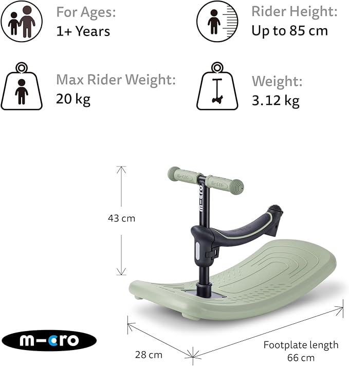 Micro Kickboard | Mini Rock & Go LED 6-in-1 Toddler Scooter & Rocker for Ages 1–6 | Convertible Ride-On, Rocker & Scooter | Motion-Activated PU LED Wheels | Adjustable T-Bar | Swiss Design