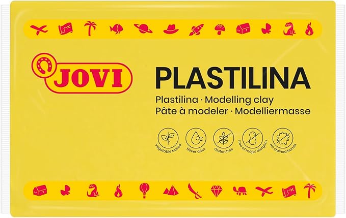 Jovi - Modeling Clay, 3 Pounds Total, 4 Non-Drying Bars, 0.77 lb Each, Arts and Crafts Non-Toxic and Glute Free Plasticine (Yellow)