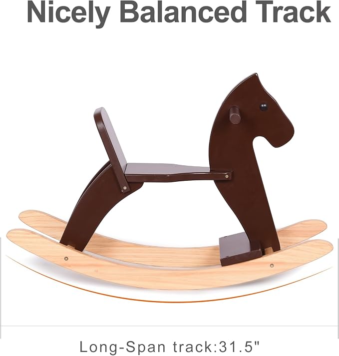 Rocking Horse Baby Ride On Toy for Kids Wooden Classic Design with Pedal and Safe Backrest Ideal Gift for Toddlers (Classic, Espresso)