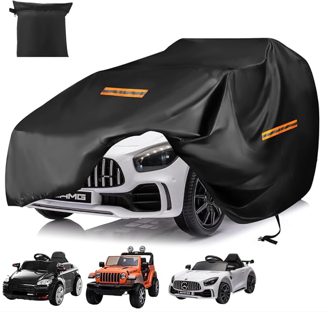 Power Wheels Cover for Outside Waterproof,Upgraded 420D Oxford Universal Ride On Toy Car Full Cover for Kids Vehicles,All Weather Outdoor Protective Cover with Windproof Buckles，3 Reflective Strips