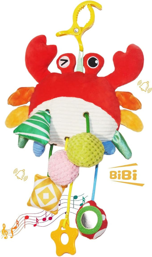 Car Seat Baby Toys 0-6 Months，Stroller Toy，Babies Infant Sensory Carseat Hanging Toy Gym with Squeaker, Crinkle, Rattle, Mirror & Teether| Soft Plush，Babies Gift 0-3-6-12 Months Boy Girl