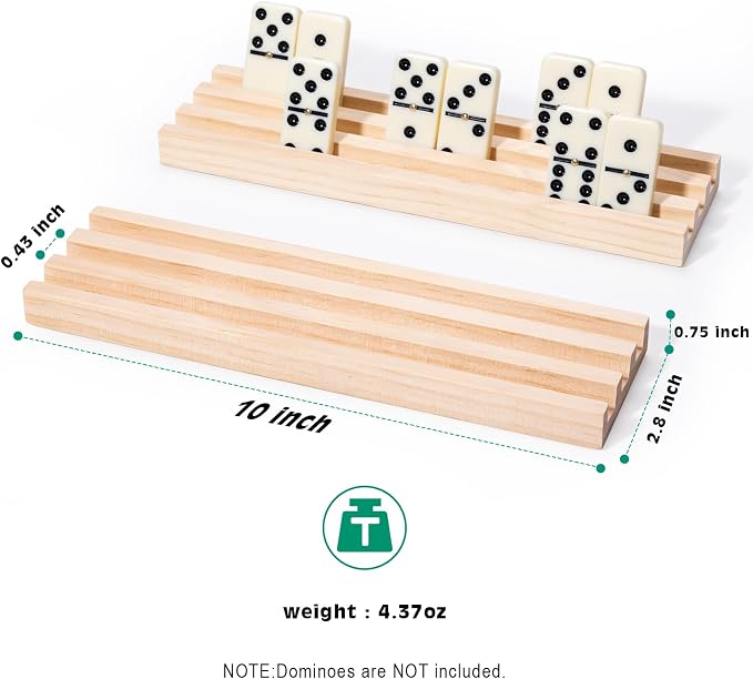 Wooden Domino Racks Set of 8 - Natural Wood Tray Organizer for Mexican Train, Chickenfoot, Classic Domino Games - Durable, Stackable (Dominoes Not Included)