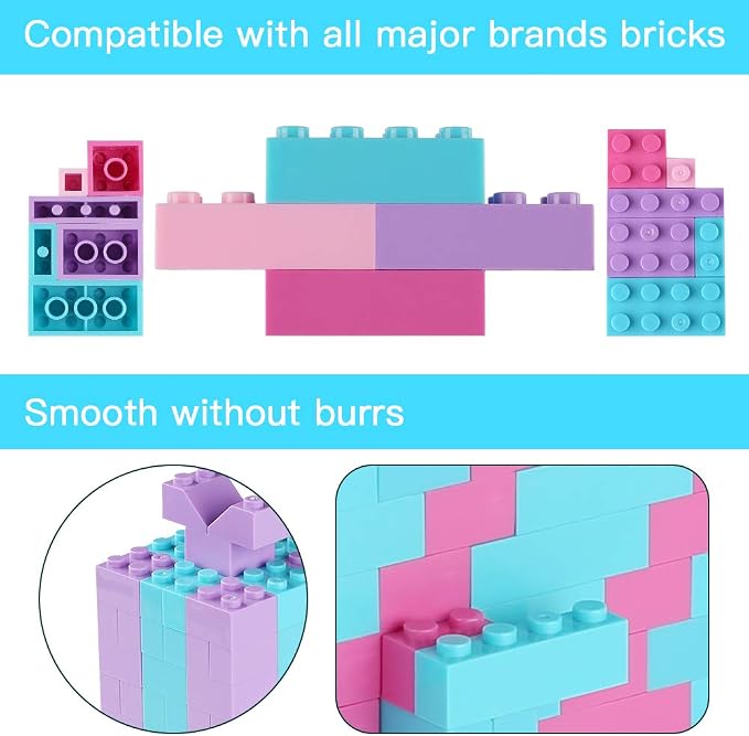 Building Bricks Set,Classic Colors Building Blocks Toys,Compatible with All Major Brands,Birthday Gift for Kids (Pink-Purple 1000PCS)