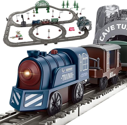 Train Toy Set for Kids Ages 3-8 | 95PCS Magnetic Electric Train Set with Tracks & Light-Up Traffic Light | Battery Powered, Compatible with Thomas, Brio