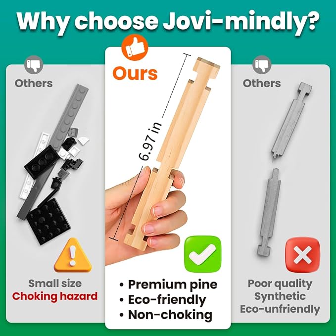 Jovi-mindly＆Notchies C117PCS Wooden Blocks Car Set Wooden Blocks with Wheels＆Vehicle Stickers|Preschool Learning Toys Wood Blocks Building for Kids Ages 3+ Creative Construction Birthday Toys Gifts