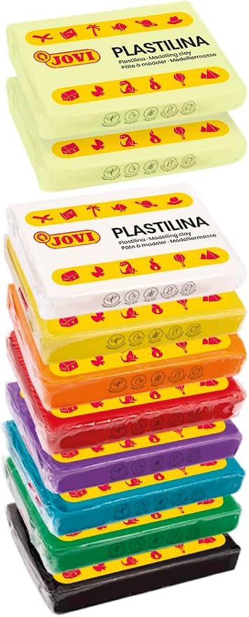 Jovi - Non Drying Modeling Clay, 8 Basic Color + 2 Glow in The Dark | Glow in the Dark - Non-Toxic - Non-Drying - For Kids Ages 3+ - Plant Based