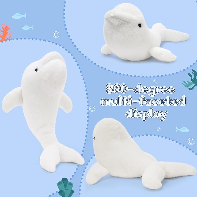 Tezituor Giant Beluga Whale Stuffed Animal, Stuffed White Whale Plush Toy, 31Inch Soft Cuddly Huggable Whale Plush Pillow,Ocean Animal Gift for Kids Boys Girls Easter Valentines Birthday Christmas