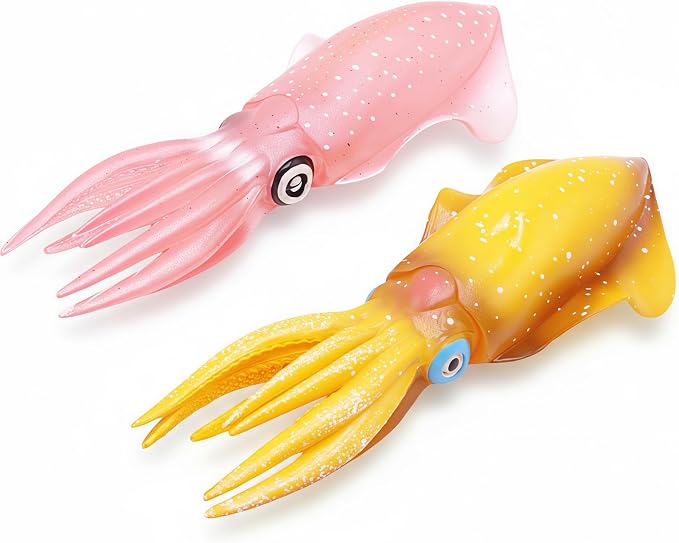 Gemini&Genius Squid Toy for Kids, Marine Bioluminescent Animal Cuttlefish Toy Sea Animal Action Figure Gift Great for Educational, Cake Topper, Swim, Bath, Stocking Stuffer for Kids