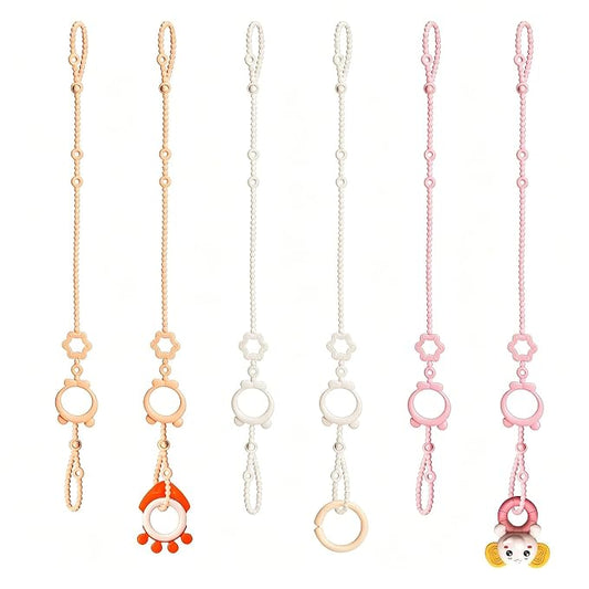 Toy Straps for Baby, 6pcs Adjustable Toy Holder for Stroller Accessories, Silicone Baby Tether Pacifier Clip, No Throw Baby Travel Essential Leash for High Chair, Car Seat, Baby Toy Clips