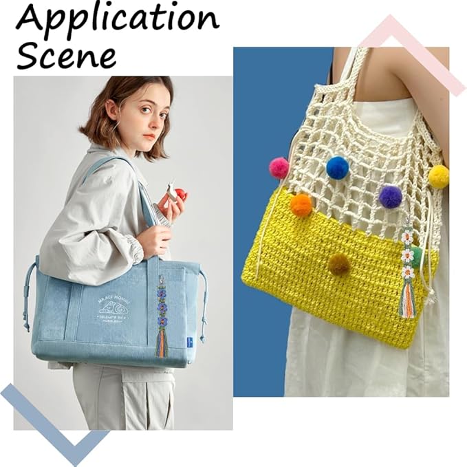 SUNNYCLUE 6 Sets Keychain Making Kits Macrame Keychain Kit Daisy Flower Keychain with Instruction Boho Tassel Keychains Flowers Macrame Kits for Beginners Adults Handbags DIY Hanging Ornament Decor