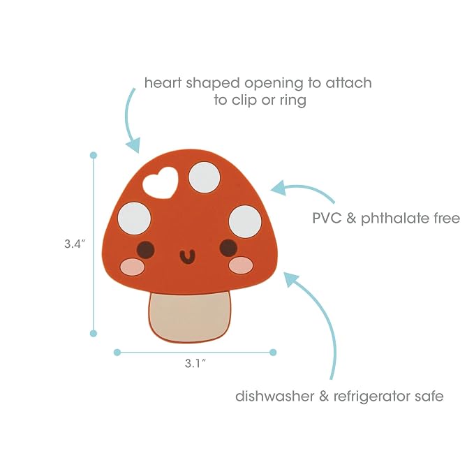 Pearhead Mushroom Silicone Baby Teether, Teething Toy for Babies 0+ Months, BPA Free Teether, Safe and Gentle Teething Relief