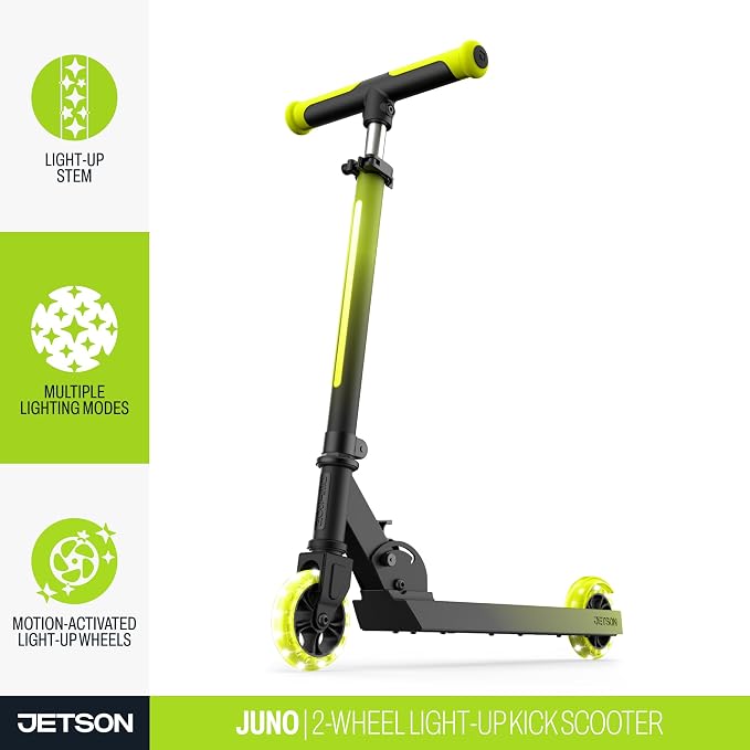 Jetson Juno 2-Wheel Light-Up Kick Scooter, Portable Folding Scooter for Kids with Light-Up 4-Inch Wheels, Adjustable Handlebar Height, Ages 5+