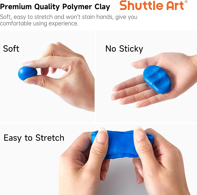 Shuttle Art Polymer Clay Kit, 50 Colors Oven Bake Clay for Kids with 19 Carving Tools and 10 Accessories, Non-Sticky, Non-Toxic, Ideal Gift for Kids