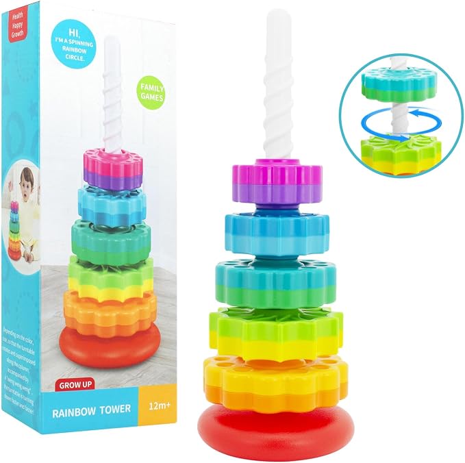 BYFWH Baby Spin Stack Toy, Premium Stacking Toys for Kids, Spinning Stacking Toy for Babies and Toddlers, Educational Toddler Learning Toy,Autism Spin Stack Toys,Rainbow Spinning Wheel Toys