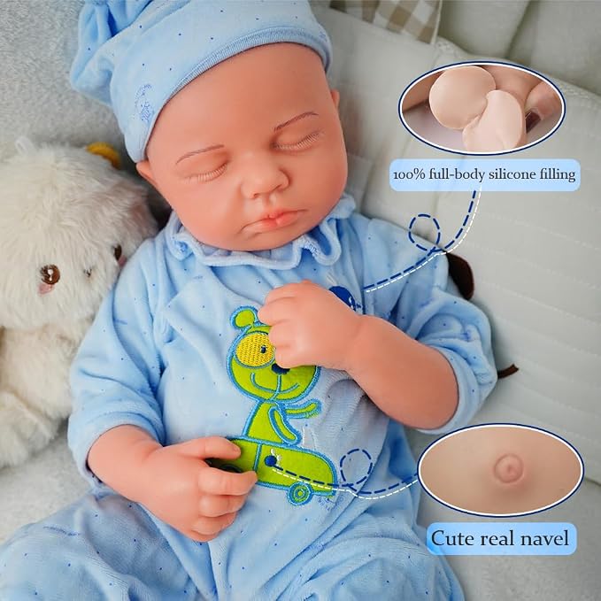 Boy 18.5 Inch, Full Silicone Baby Doll, Reborn Baby Dolls Silicone Full Body, Realistic Baby Dolls, Newborn, Not Vinyl, with Gift Box