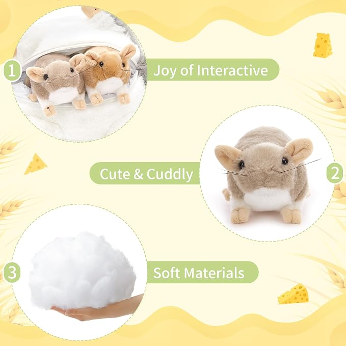 MorisMos 5Pcs Mouse Stuffed Animals, 19inch Mom Rat with 4 Babies Halloween Stuffed Mice Plush Gifts Kids, Boys, Girls