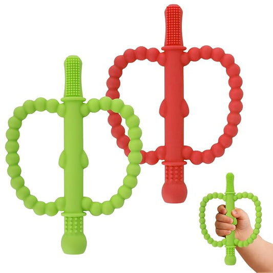 Fu Store Hollow Teether Tube 2 Pack Apple Shape Chew Straw Sensory Toy for Infant Toddlers Silicone Tubes Teething Toys for Babies 0-6 0-12 0-36 Months Gifts Teething Relief Soothing Gums