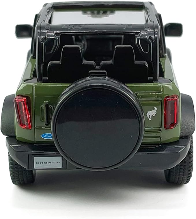 2-Door Convertible Bronco Badlands Model Car 1/36 Scale Diecast Toy Cars Metal Alloy Children’s Vehicles, Pull Back Doors Open, Black Rim, Mens Collection, Kids Toys for Boys Gifts, Cake Topper, green