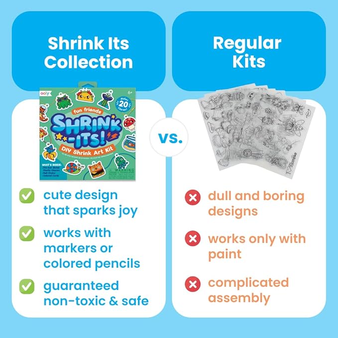 Ooly 28 PC DIY Shrinking Art Kit for Kids, 20 Plastic Pre Cut Charms and More, No Mess Creative Activity Jewelry Making Kit - Cute Crew