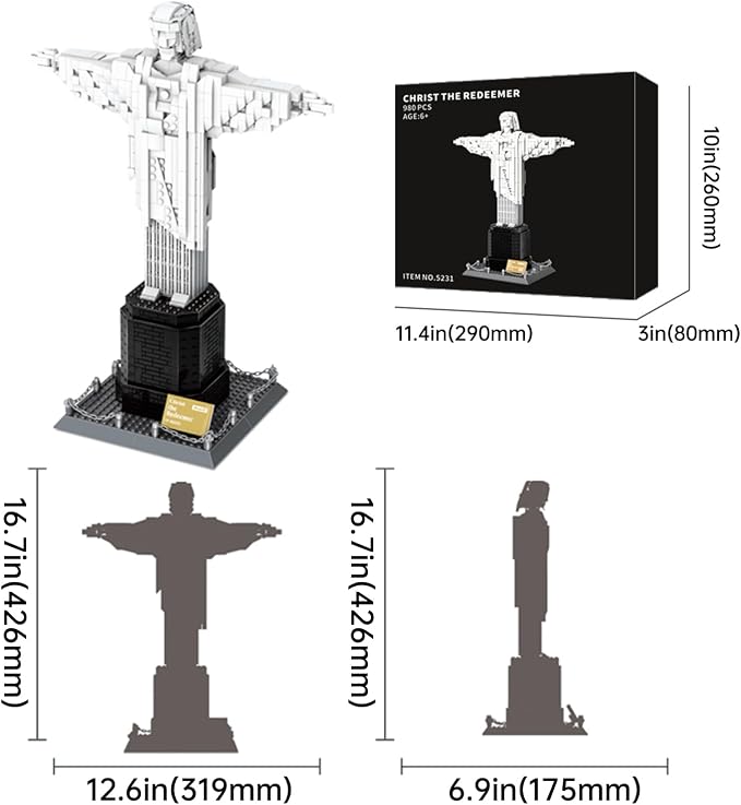 Architecture Christ The Redeemer Statue Building Blocks Sets Brazil Jesus Building Kits Model Toys Gift for Adults Kids Teens 973 PCS