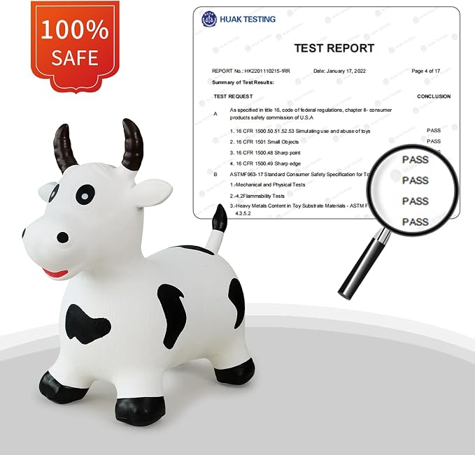 HotMax Bouncy Cow Hopping Horse Toys, Inflatable Bouncing Animal Hopper for Toddlers or Kids, Ride on Jumping Farm Toys for Boy or Girl Birthday Gift 2 3 4 Year Old (White Cow)