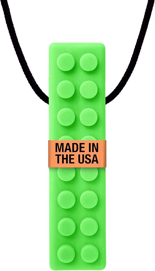 ARK Brick Stick, Chew Necklaces for Sensory Kids and Adults, Oral and Hand Fidget for Autism, ADHD, SPD, Anxiety, Medical-Grade Textured Chew Necklace, XT, Medium Firm, Lime Green