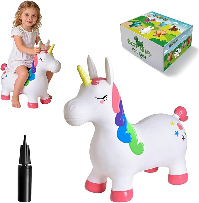 HotMax Unicorn Bouncy Horse Toys for 2 Year Old Girl, Toddlers Bouncing Animals, Ride on Rubber Jumping Toys for Baby Girl or Boy 1st Birthday Gift for 2 3 4 Year Old (Pink White Unicorn)