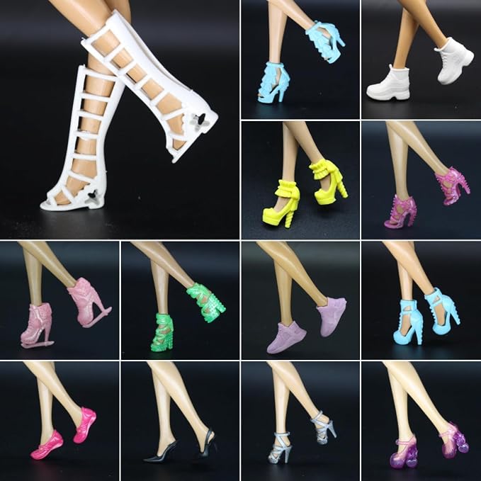50Pairs Doll Shoes Replacement Different Assorted Colors Doll Flat Shoes High Heel Shoes Doll Boots Set Replacement for 11.5 inch Doll (Doll Shoes)