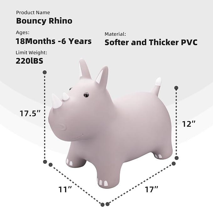ZOOJOY Bouncy Animals Hopper,Inflatable Horse Jumping Animals for Toddlers, Indoor Outdoor Ride On Horse Hopping Toys for Girls/Boys 2 3 4 5 6 Years Old, Great Gift W/P (Grey)