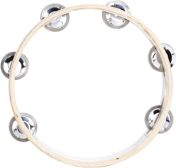 Musfunny Tambourines Ring 8 inch Hand Held Bell Birch Metal Jingles Musical Educational Percussion Instrument for Adults KTV Party Kids Games (8 inch Ring)