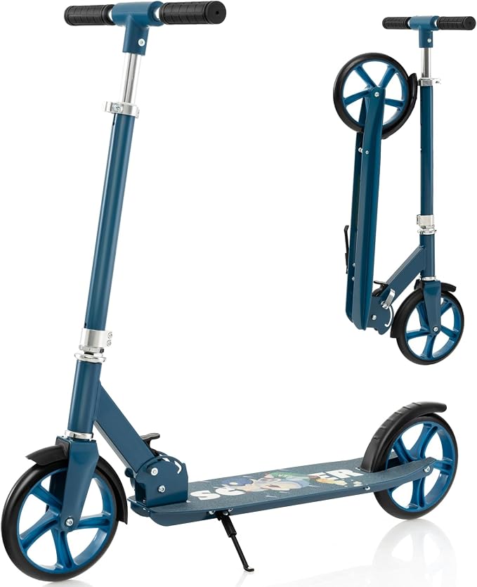 HONEY JOY Kick Scooter, 220 LBS Folding Lightweight Outdoor Scooter w/ 3 Adjustable Height, 7’’ Big Wheels, Aluminum Frame, Kickstand, 6’’ Anti-Slip Deck & Rear Brake, for Kids Teens Age 8+