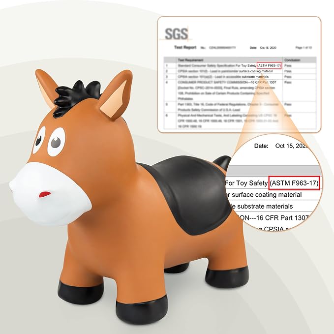 ZOOJOY Inflatable Horse Hopping Toys, Bouncy Animal Hopper Toys for Toddlers, Outdoor Indoor Bounce and Ride On Horse Bouncer for Boys Girls, Birthday Gifts for 18 Months 2 3 4 5 6 Year Old with Pump