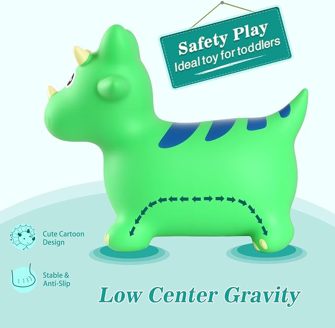 INPANY Bouncy Horse, Dinosaur Hopper Toys for Boys, Gifts Toy for Kid | Eco-Friendly PVC, Low Center Gravity, Cute Cartoon Design, Load 100 Lbs, Learn & Exercise & Active Fun, Gifts for 1-3 Kids