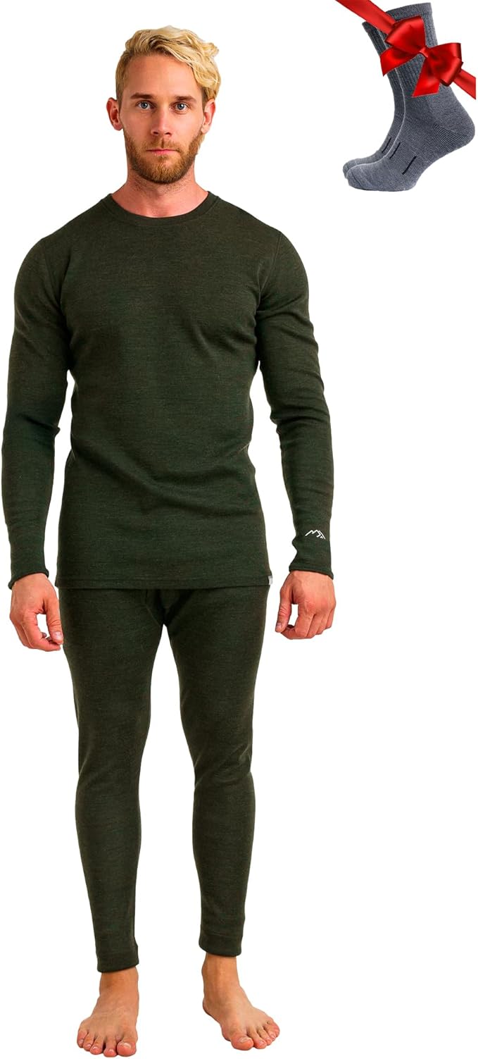 Merino.tech Merino Wool Base Layer Mens Set - Heavyweight, Midweight, Lite Merino Wool Thermal Underwear For Men Top, Bottom