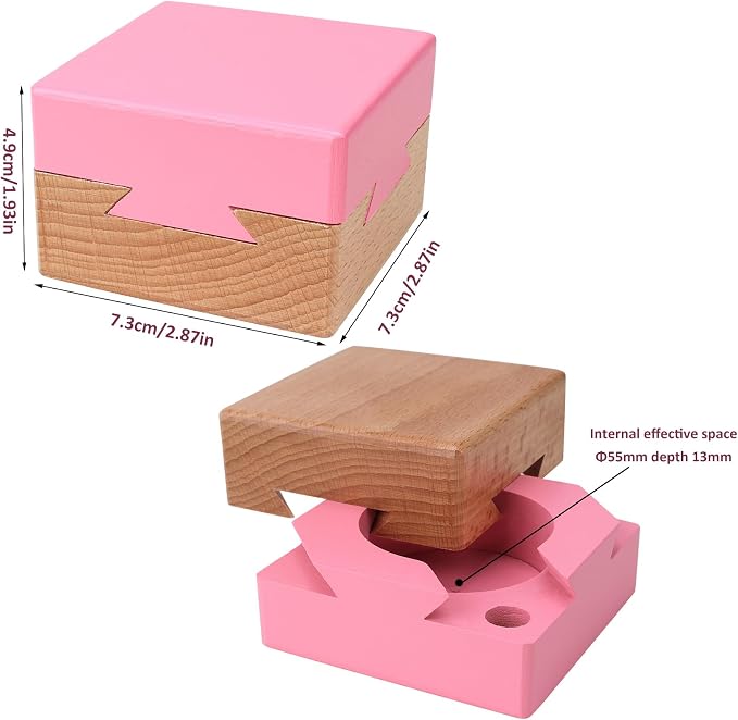 DC-BEAUTIFUL Wooden Magic Box Brain Teaser Box, Pink Secret Gift Box Impossible Puzzle Box for Birthday Valentines