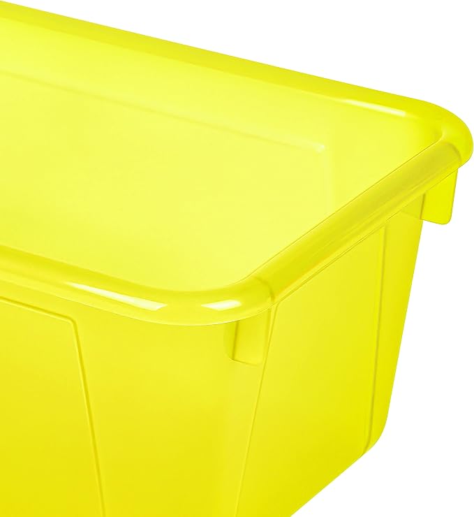 Storex Small Cubby Bins – Plastic Storage Containers for Classroom with Non-Snap Lid, 12.2 x 7.8 x 5.1 inches, Tint Yellow, 5-Pack (62482A05C)