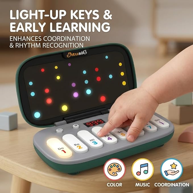 Kids Piano Keyboard Toy for Toddlers Age 3-6, Light Up Musical Learning Toy with LED Screen, Interactive Dual Style Retro & Rainbow Backlit Keyboard, Educational Music Toy, Birthday Gift for Kids