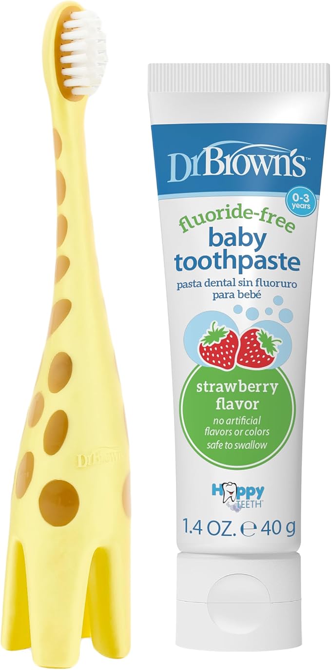 Dr. Brown's Infant-to-Toddler Toothbrush, Giraffe & Strawberry Toothpaste Set