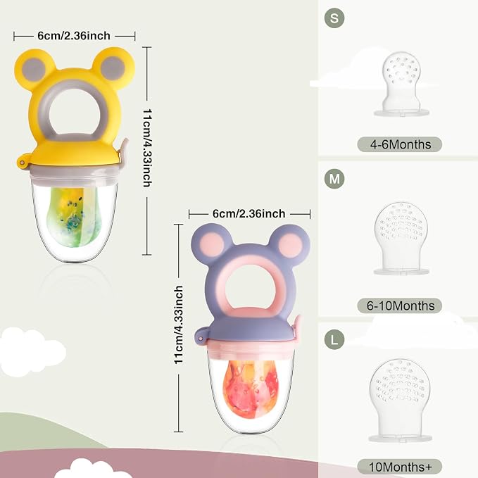 Baby Solids/Frozen Fruit Feeder Pacifier, Infant Teether Toy 4M+, BPA-Free Silicone Pouch & Nipple, Safely Introduce Solids, Teething Relief, 2-Pack