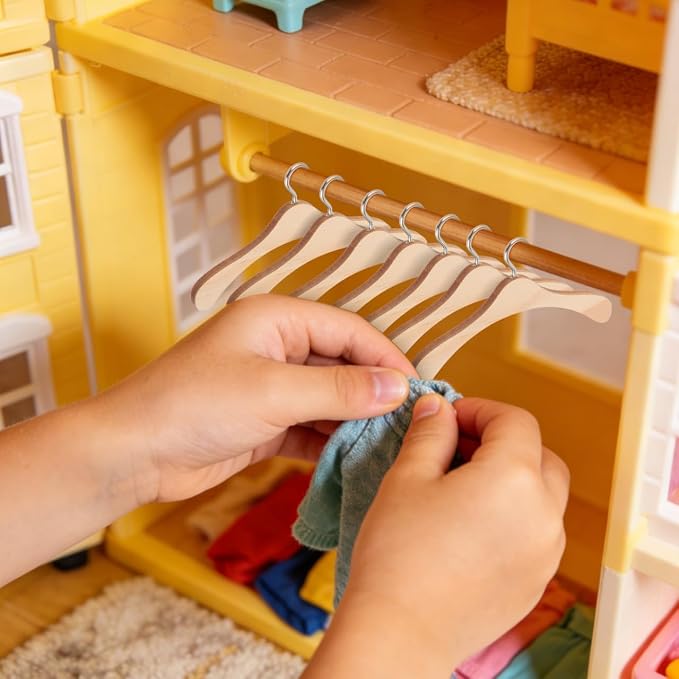 BESPORTBLE Wooden Dolls Clothes Hangers, 10pcs Mini Wooden Hangers Mini Dress Outfit Holders Dollhouse Miniature Accessories for Doll Clothes (4.68in)